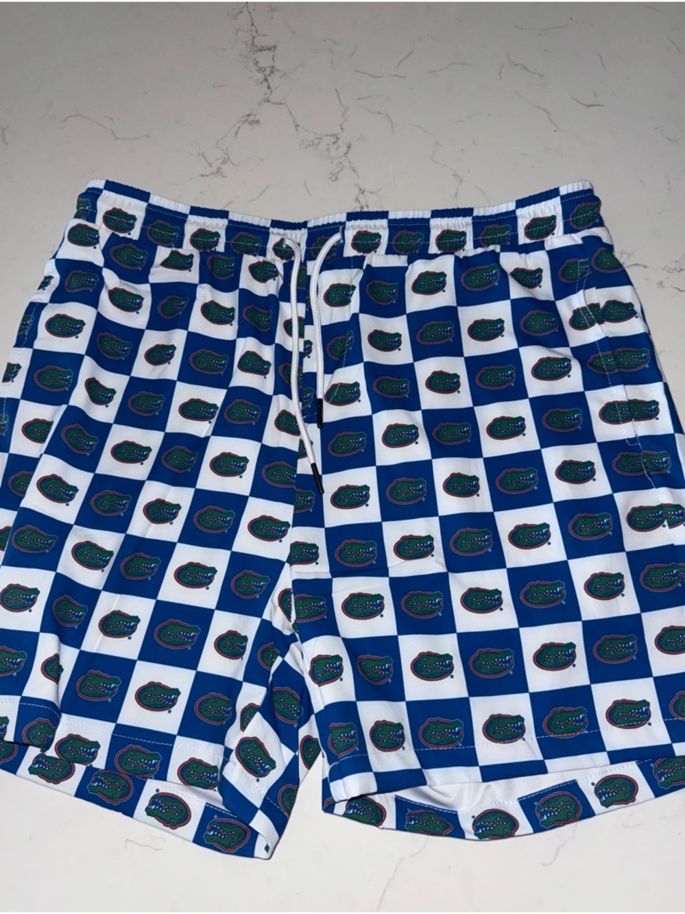 Blue & White Checkerboard Logo Swim Shorts size XL Men’s